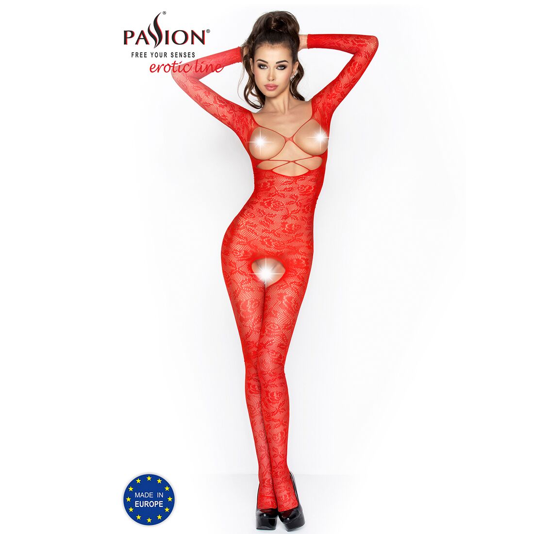Бодістокінг passion bs031 red, комбінезон з відкритими грудьми Бодістокінг passion bs031 red, комбінезон з відкритими грудьми