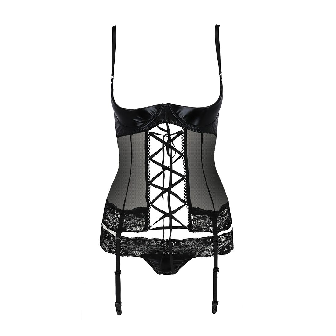 Корсет з відкритими грудьми passion exclusive north corset l/xl, black, пажі, трусики, шнурівка Корсет з відкритими грудьми passion exclusive north corset l/xl, black, пажі, трусики, шнурівка