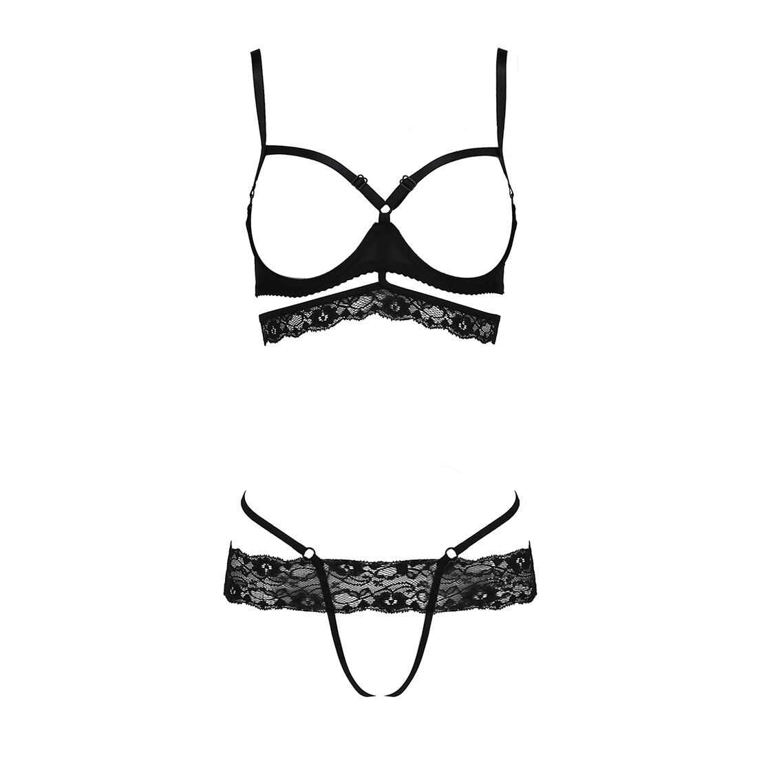 Комплект білизни passion exclusive saria set openbra s/m, black, стрепи, відкритий ліф, стрінги Комплект білизни passion exclusive saria set openbra s/m, black, стрепи, відкритий ліф, стрінги