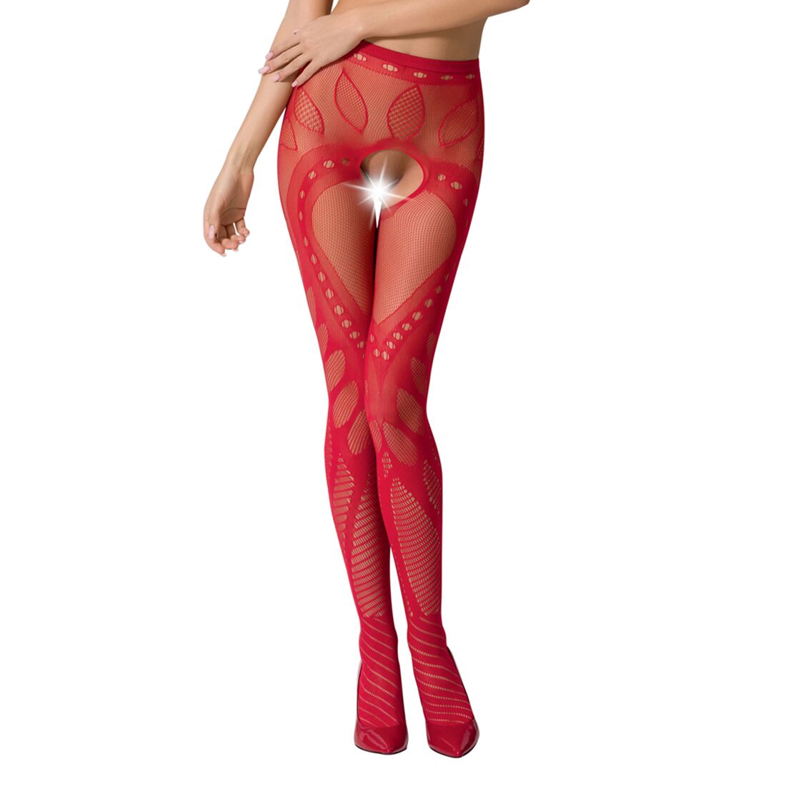 Еротичні колготки бодістокінг passion s007 red, гарні ажурні колготки з вирізом