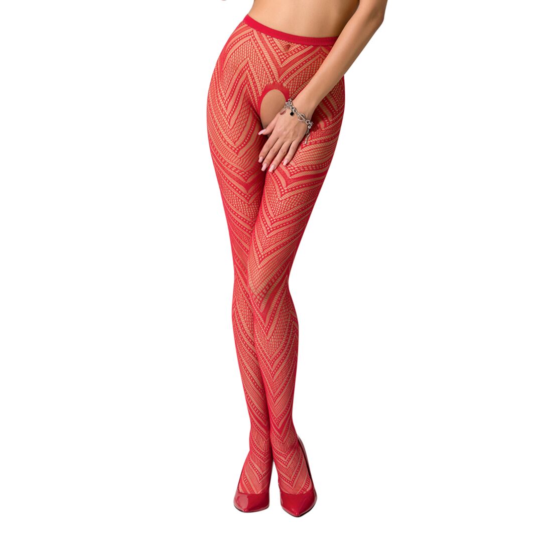 Еротичні колготки бодістокінг passion s010 red, з доступом, геометричний малюнок