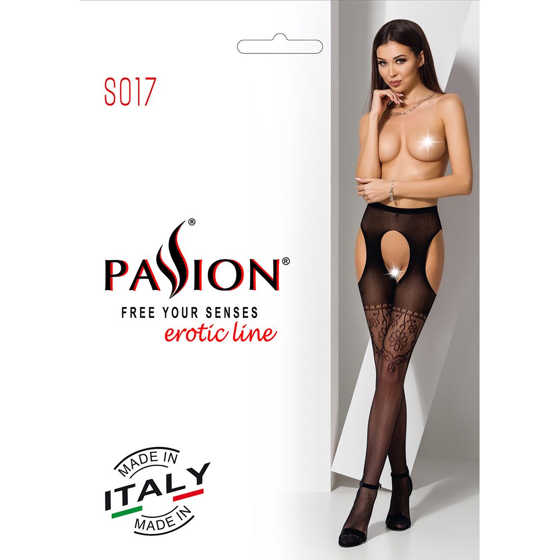 Колготки бодістокінги з відкритим доступом passion s017 one size, black, імітація панчіх та пояса Колготки бодістокінги з відкритим доступом passion s017 one size, black, імітація панчіх та пояса