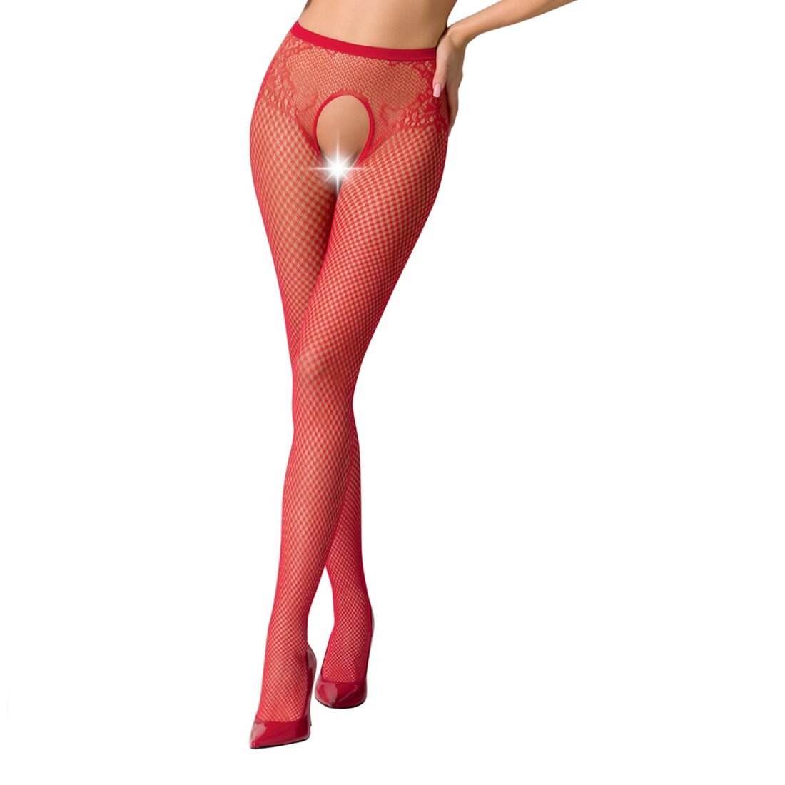 Сітчасті колготки бодістокінги passion s019 one size, red, імітація трусиків, відкритий доступ