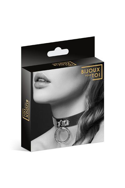 Чокер з кільцем для повідця bijoux pour toi fetish black, екошкіра Чокер з кільцем для повідця bijoux pour toi fetish black, екошкіра