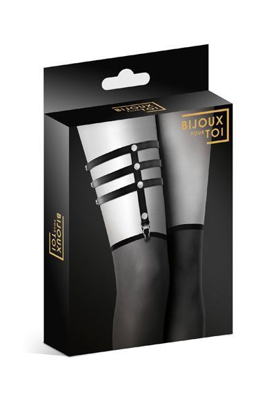 Гартер на ногу bijoux pour toi 3 thongs black, сексуальна підв'язка, екошкіра Гартер на ногу bijoux pour toi 3 thongs black, сексуальна підв'язка, екошкіра