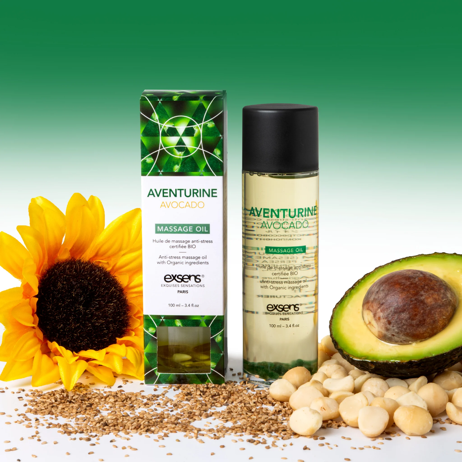 Масажна олія exsens aventurine avocado (антистрес з авантюрином) 100мл, натуральна Масажна олія exsens aventurine avocado (антистрес з авантюрином) 100мл, натуральна