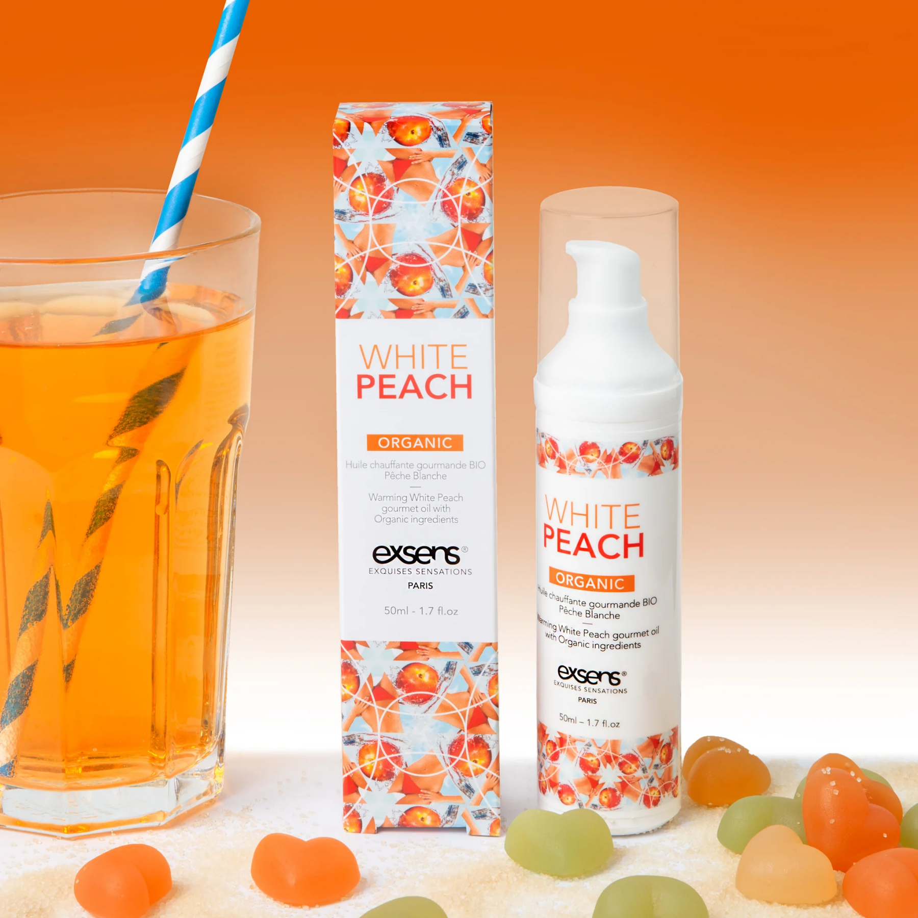 Масажна олія exsens organic white peach 50мл розігрівальна, без цукру, без парабенів, їстівна Масажна олія exsens organic white peach 50мл розігрівальна, без цукру, без парабенів, їстівна