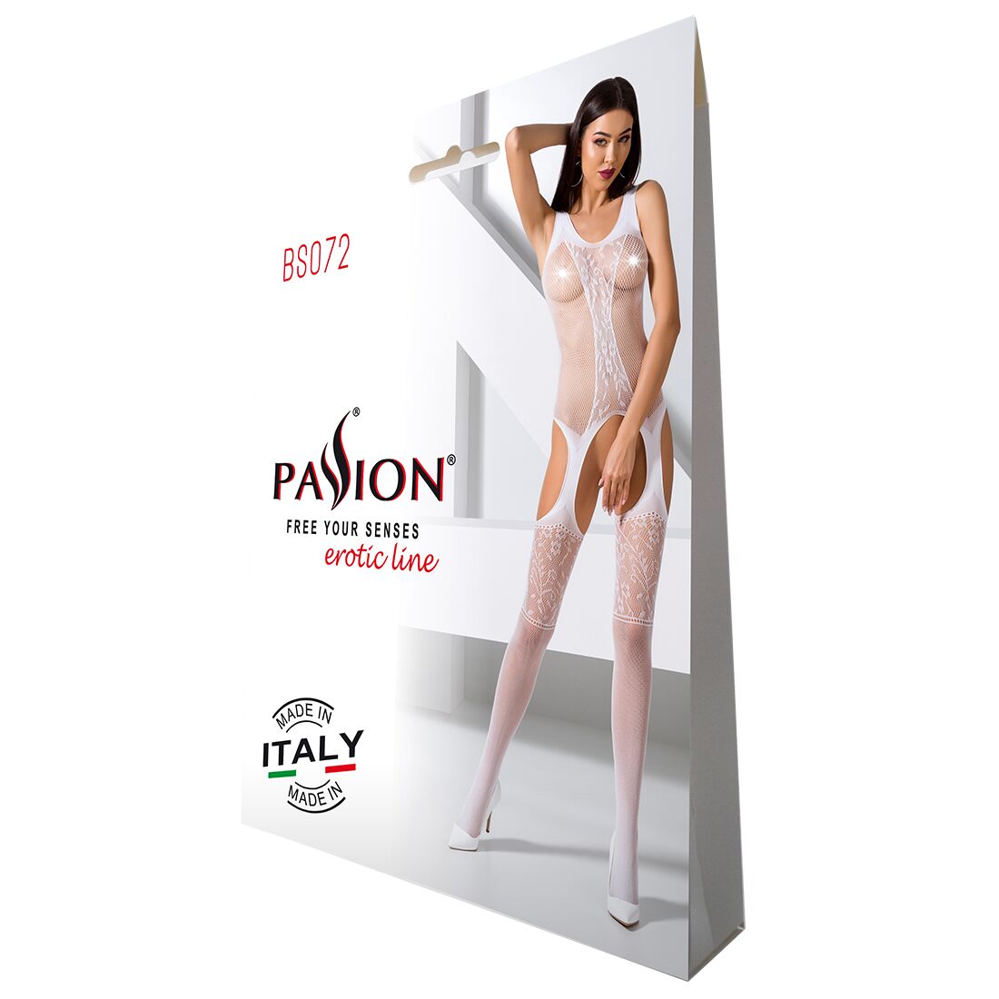 Бодістокінг з імітацією панчіх і ажурною вставкою passion bs072 white Бодістокінг з імітацією панчіх і ажурною вставкою passion bs072 white