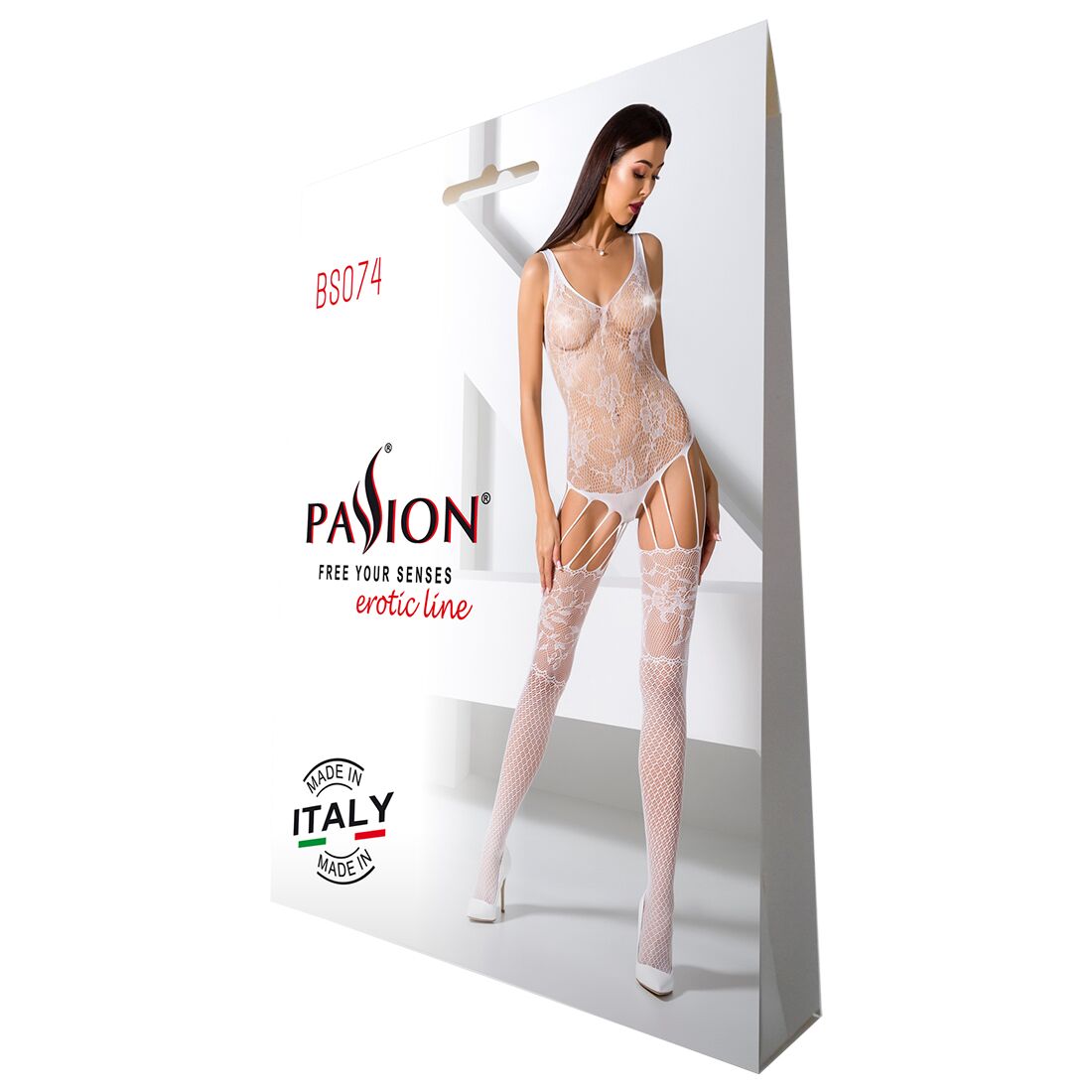 Ажурний бодістокінг з імітацією панчіх passion bs074 white Ажурний бодістокінг з імітацією панчіх passion bs074 white