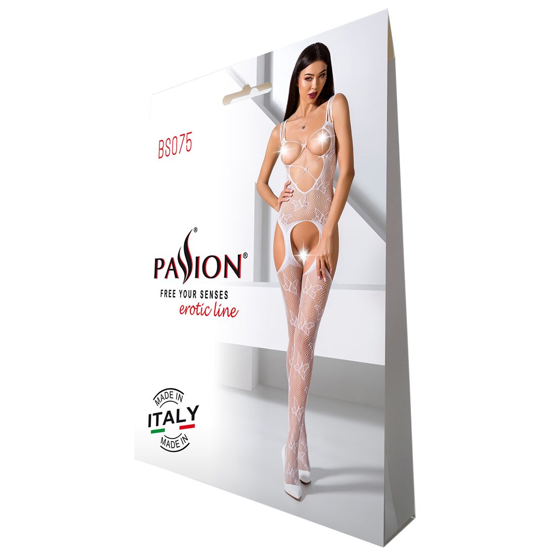 Відвертий бодістокінг з глибоким декольте passion bs075 white Відвертий бодістокінг з глибоким декольте passion bs075 white