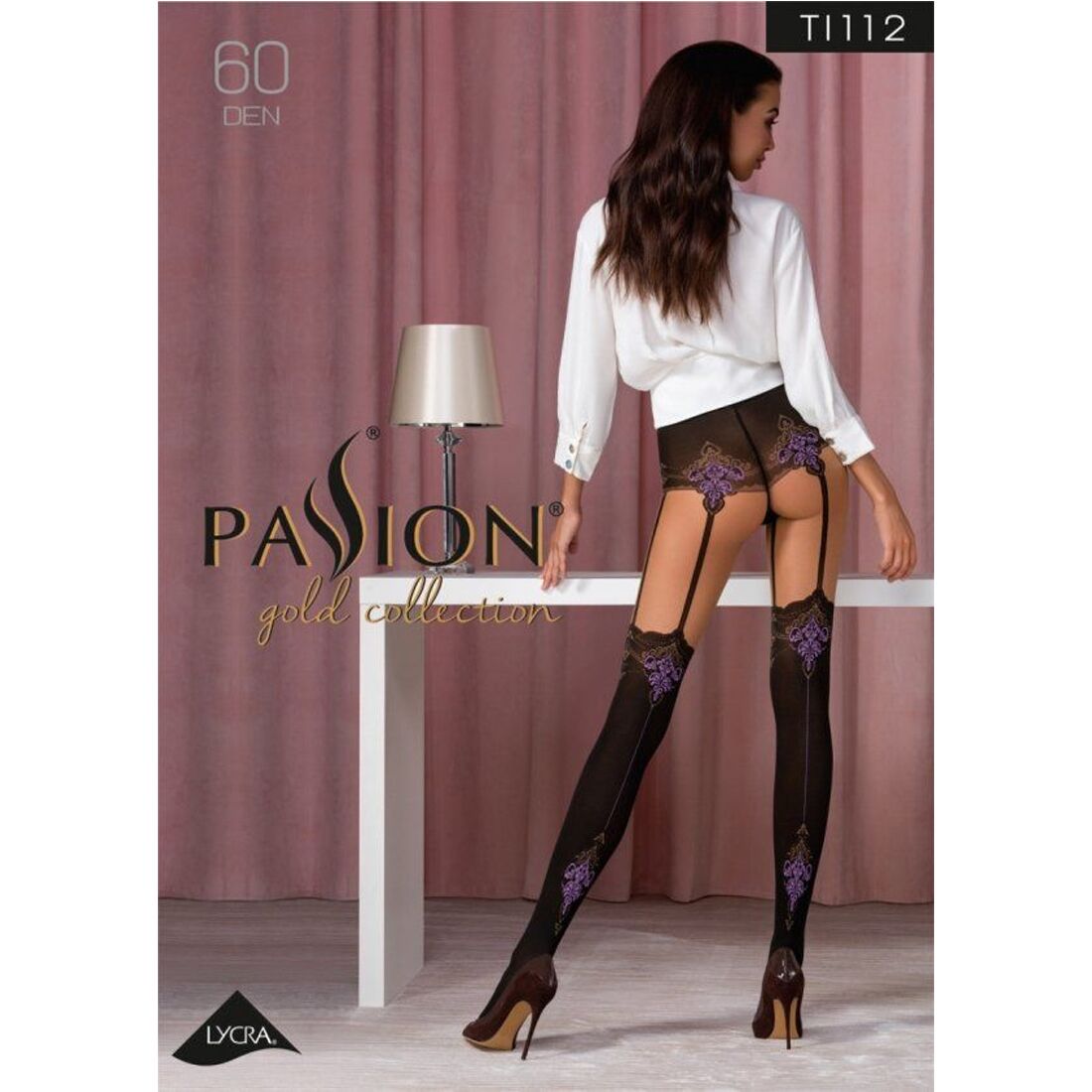 Колготки з ефектом панчох на підв'язках passion ti112 3/4 (60/20 den), nero violet Колготки з ефектом панчох на підв'язках passion ti112 3/4 (60/20 den), nero violet